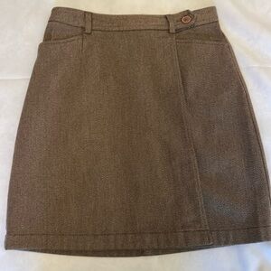 AT Denim brown tweed look wrap skirt with button closure. Size 2